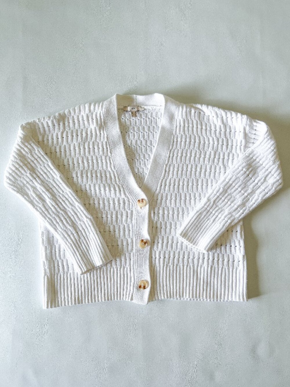 EDC by Esprit White Open Knit Cardigan Cotton Size S